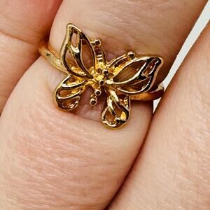 Boho Fairycore Dainty Butterfly Gold Tone Metal Ring NEW